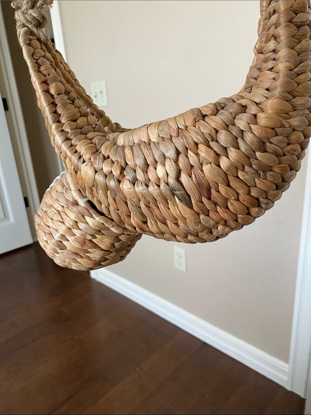 Pottery Barn Kids Brown and White Handwoven Hanging Basket with sloth Detail